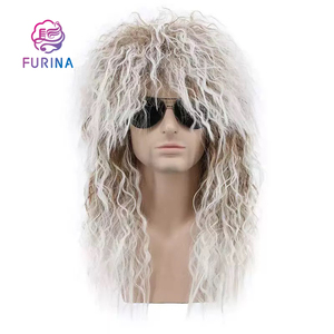 Perruque synthétique longue et bouclée pour homme Fuina 2025, style vague d'eau, pour cosplay, Halloween et fêtes costumées, vente en gros - Product Image 4