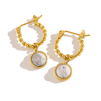 Boucles d'oreilles torsadées en acier inoxydable les plus vendues avec pendentif rond pour femmes