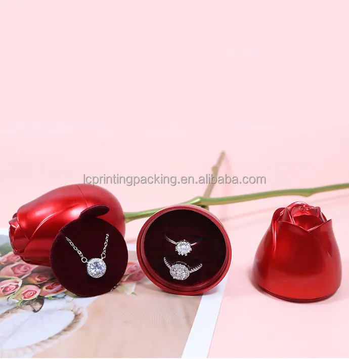 Hot Sale Valentinstag ewige Rose Blume Schmuck Ring Halskette Box mit Geschenkt üte