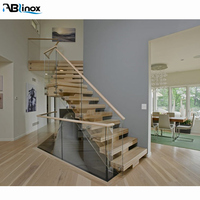Nouveau design Escalier intérieur flottant avec verre Escalier en verre flottant Escalier en verre en bois design moderne
