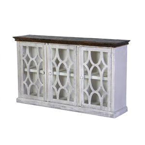 Aparador de Madera Antiguo Hecho a Mano con Tres Puertas, Mueble para TV, Mesa de Almacenamiento con Puertas Decorativas de Rejilla para Sala de Estar - Product Image 1
