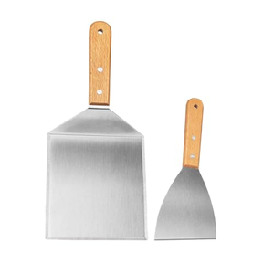 Ensemble de spatules en métal avec manche en bois, kit de grattoir robuste pour barbecue et retournement de hamburgers - Product Image 1