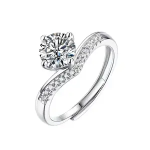 Anello con diamanti in argento 925 regolabile in formato libero per matrimonio gioielli moissanite anelli