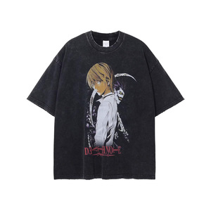 700 i tipi di T-shirt personalizzati produttori di magliette con acido di cotone pesante con scritta Vintage grafica di morte Kira L Anime T-shirt da uomo - Product Image 1