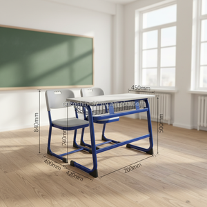 Ensemble bureau et chaise double pour étudiants Zoshine - Construction métallique durable, mobilier <span class=keywords><strong>scolaire</strong></span> pour salles de classe - Product Image 1
