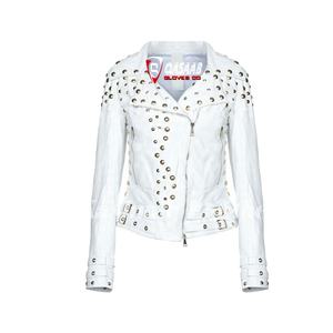 <b>Topped</b> Women-Rivets Motorcycle Leather Jacket Studded-Blue Genuine Leather Varsity Jacket Street-Wear Plus-Sized Denim Jackets - Product Image 4