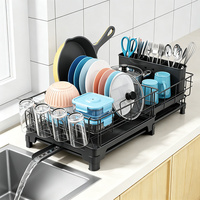 K3626 Égouttoir à vaisselle multifonctionnel réglable pour comptoir, organisateur latéral d'évier pour assiettes, tasses et couverts