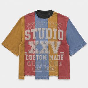 T-shirt Homme Vintage Délavé Coupe Oversize Courte avec Graphisme Personnalisé, Ourlet Effiloché, Bord Brut, Coupe Boxy, Style Streetwear, Étiquette Personnalisée - Product Image 1