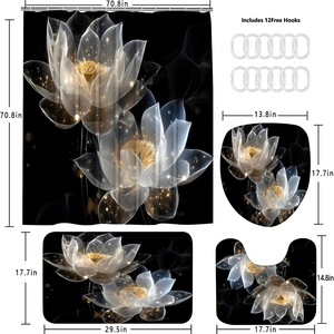 Black Lotus Glow Polyester Shower <b>Curtain</b> <b>Bathroom</b> <b>Curtain</b> Digital Print Waterproof Custom Print Shower <b>Curtain</b> Set Wholesale - Product Image 4