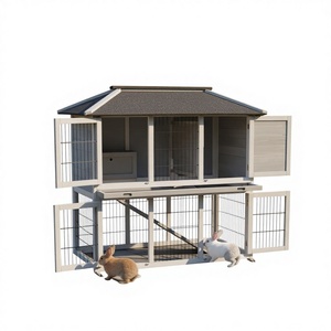<span class=keywords><strong>Conejera</strong></span> de Madera Premium con 2 Niveles y Ventanas de <span class=keywords><strong>Malla</strong></span>, Casa para Conejos con Rampa y Bandeja Extraíble para Mascotas de Jardín - Product Image 2