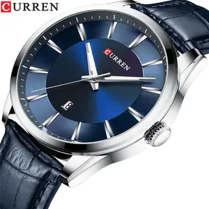 CURREN 8365新款男士时尚休闲手表钟表奢侈品牌手表简约石英手表配真皮男表黑色