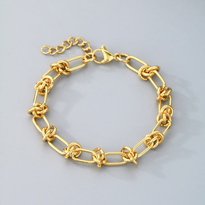 Pulsera de Eslabones con Nudos Chapada en Oro de 18K, Pulsera de Cadena de Acero Inoxidable Tipo Clip, Joyería Impermeable y Antideslustre para Mujer - Product Image 1