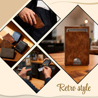 Dompet Kartu Kulit Asli Vintage Gantung Portabel Berkualitas Tinggi dengan Jendela ID Gaya Inggris Minimalis