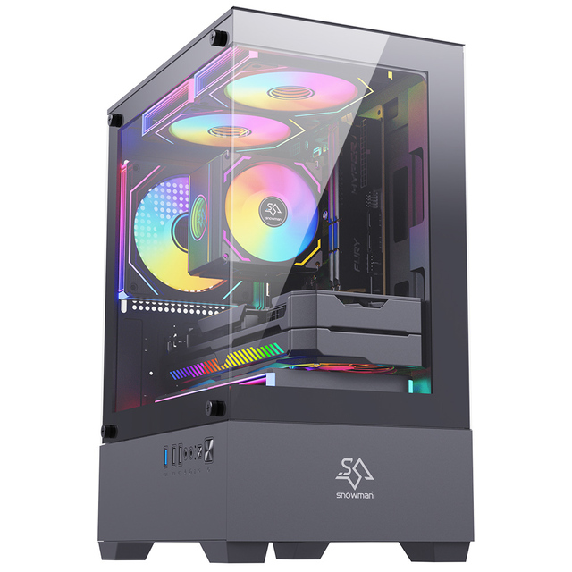 SNOWMAN CS085Dual-Chamber M ATX Mid-Tower PC Gaming Case High-Airflow Toolless Panel Sturdy Curved Tempered Glass Front ARGB FAN