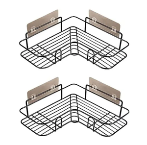 Estantes de pared adhesivos, Juego de 2 estantes flotantes de baño de metal de esquina, estante de cesta organizadora de almacenamiento sin taladrar - Product Image 2