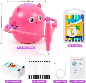 Robot Dessinateur <span class=keywords><strong>Visage</strong></span> de <span class=keywords><strong>Chat</strong></span> Cartoon pour Enfants de 6 à 12 Ans Doodle Bot Jouet 100 Cartes de Mots 16 Stylos de Couleur Plastique Unisexe - Product Image 3