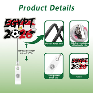 Neueste Fußball-Weltmeisterschaft 2026 Nationalflaggen-Acryl-Glitzer Ausziehbarer Ausweishalter mit Krokodilklemme für Fußballfans - Product Image 6
