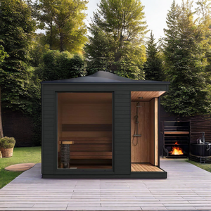 Modernes Design Outdoor-Sauna und Duschraum aus Rotzeder Massives Hemlockholz mit Ferninfrarot-Funktion für Villen - Product Image 3