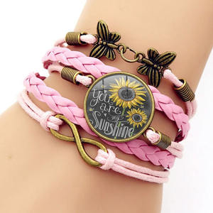 Pulsera <span class=keywords><strong>de</strong></span> girasol <span class=keywords><strong>de</strong></span> cuero multicapa, pulsera <span class=keywords><strong>de</strong></span> cuero You Are My Sunshine para <span class=keywords><strong>amistad</strong></span> y hermanas - Product Image 3