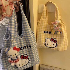 Reusable Canvas Tote <b>Bag</b> with Plaid Print Custom Logo Eco Friendly Handbag for Students and Travel - Product Image 4