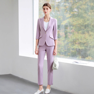 Women's Mid Sleeve Blazer Set Three Quarter Sleeve Polyester Worsted Anti Wrinkle Office Lady Spring Suit - Product Image 2