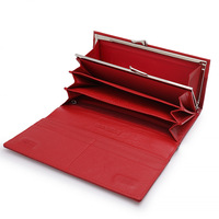 Dompet Panjang Wanita Kulit Paten Motif Buaya Merah dengan Kancing Kiss-lock, Dompet Clutch dengan Banyak Slot Kartu