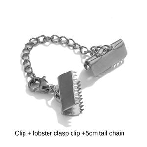 Зажим из нержавеющей стали с пряжкой омара и удлинительной цепочкой 5 см для кожаного ожерелья клеммный шнур - Product Image 5