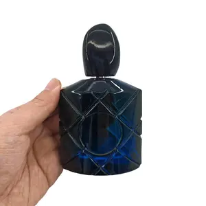 Yüksek kalite yeni tasarım koyu mavi 40ml eşkenar dörtgen cam parfüm şişesi koku boş ambalaj