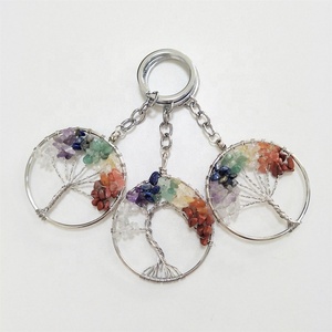 Hot Selling Natural Quartz Crystal Seven Chakela Life Tree Key Chain