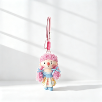 Porte-clés et breloque de sac en peluche douce multicolore à taches, figurine anime de dessin animé aux cheveux bouclés, avec sangle de sac tressée et accessoires de déguisement