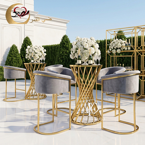 Modern Rose Gold Stainless Steel Marble Top Cocktail Station Restaurant High <b>Bar</b> <b>Tables</b> and Chairs for Hotel Use - Product Image 5