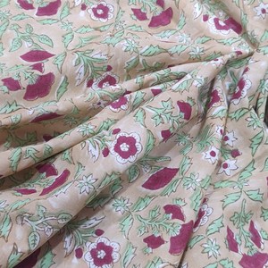 Hand Block Floral Printed Cotton Fabric | Sandy Brown Kids Dress <b>Material</b> for Ethnic Clothing <b>Sewing</b> and Crafting - Product Image 3
