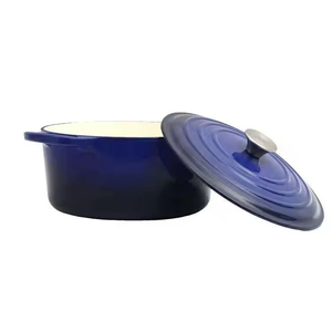 Casserole enduite d'émail bleu de <span class=keywords><strong>fonte</strong></span> de couvercle de casserole de dégradé de rond de deux poignées - Product Image 5