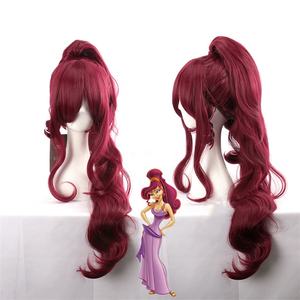 Peluca de Anime de Hércules, Peluca de Princesa Megara, Cosplay, Cabello Sintético, 90 cm de Largo, Ondulado, Color Rojo Vino Oscuro, Encaje Francés, Resistente al Calor, 1 Pieza - Product Image 1