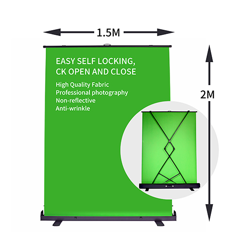 VISICO 1.5*2M 2*2M Portable Collapsible Roll up Chroma Key Panel Photographic Background Green Screen for Streaming