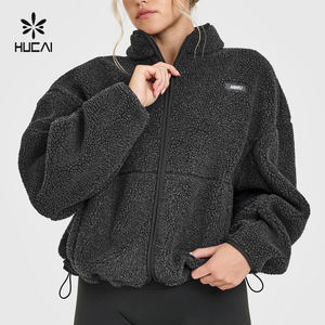 <span class=keywords><strong>Felpa</strong></span> con Logo personalizzato HUCAI da donna palestra sportiva oversize in pile polare con Zip - Product Image 3