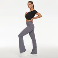 Benutzer definierte Logo Frauen Soft Flare Yoga Leggings Hose Casual Cross Waist Hoch leistung Ausgestellte Yoga Hose