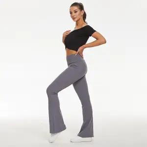 Calça leggings feminina de yoga, logotipo personalizado, macia, casual, cruz, cintura, alta performance, para ioga