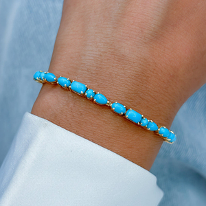 Pulsera de tenis Gemnel para mujer, con gemas <span class=keywords><strong>Danta</strong></span>, oro de 18K, turquesa, forma rectangular y de pera, engaste de garra, joyería de lujo clásica y de moda - Product Image 5