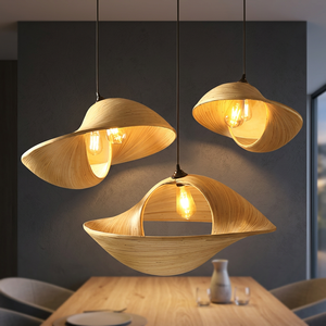 Lampe suspendue en bambou faite à la main, finition naturelle, abat-jour scandinave, taille et couleur personnalisées - Product Image 3