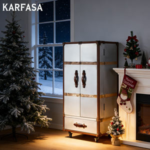 ארון יין יוקרתי בסגנון אמריקאי רטרו, מעץ ועם ריפוד עור, לאחסון בבית, לסלון או לבר ביתי. - Product Image 5