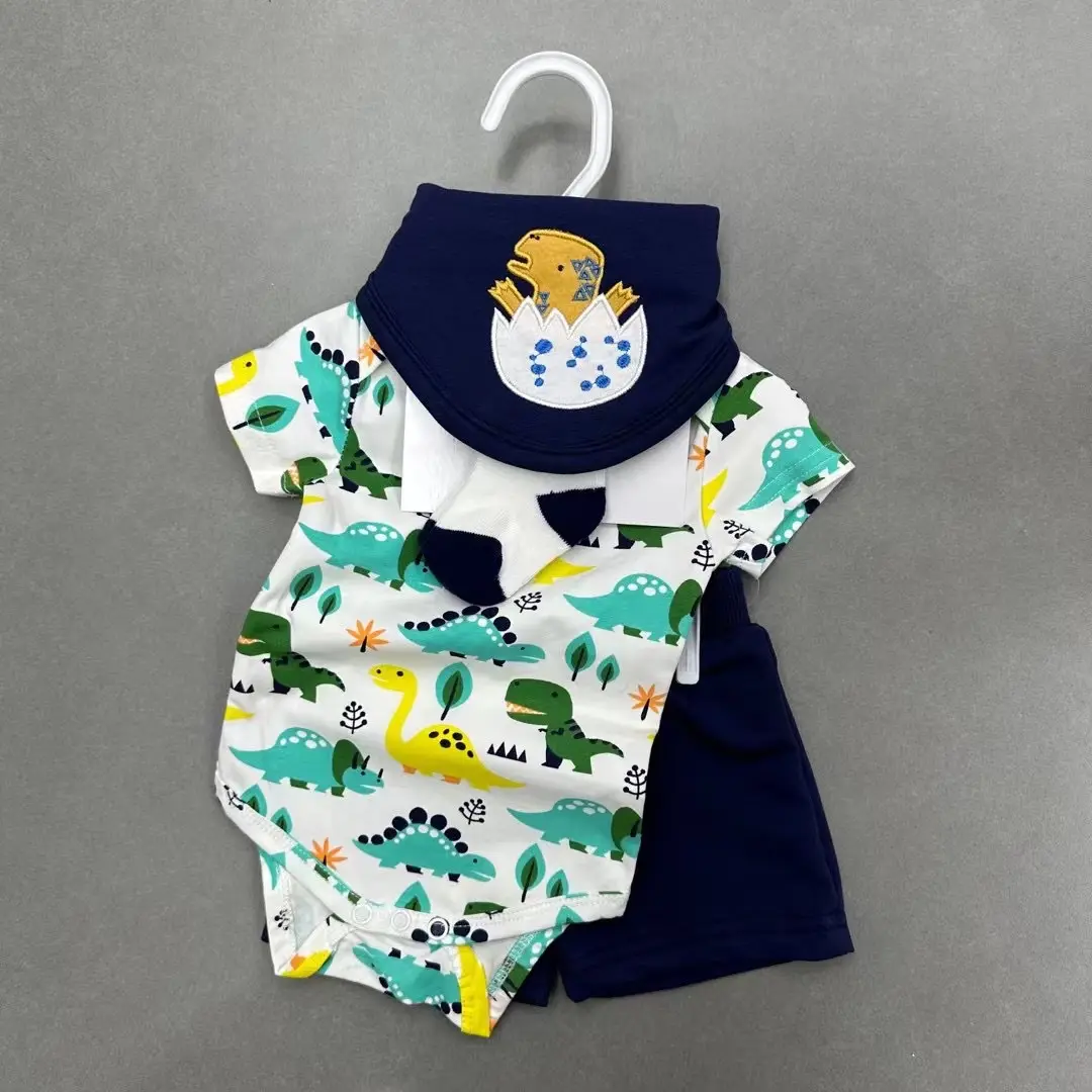 Green Horizon Baby Clothing Set Summer 3 Pcs Bodysuit Short Sleeve 100% Cotton Casual Baby Kids Beach Wear