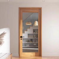 Porte Shaker moderne en panneau de bois massif avec placage en dalle, âme pleine et verre miroir