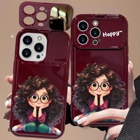 Coque de téléphone portable en TPU avec motif fille aux cheveux bouclés, pendentif et support de miroir pour iPhone 17 8 X Xr Xs 11 12 13 14 15 16 Pro Max