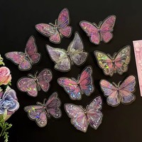 Stiker Dinding Kupu-kupu Berlapis Emas Laser 3D Eksklusif Modern Minimalis DIY Dekorasi Seni Rumah Ruang Tamu 10 Buah Per Pak PET