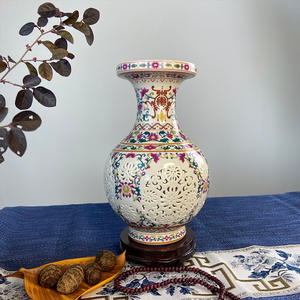 แจกันเซรามิกสไตล์วินเทจสำหรับตกแต่งบ้านแจกันเคลือบสีขาวและชมพู - Product Image 2