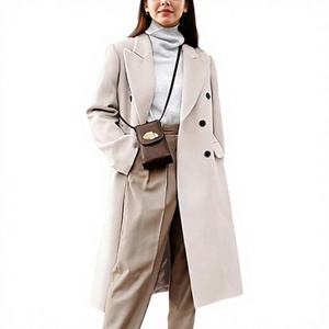 Abrigo largo de poliéster ligero para mujer, con doble botonadura, solapa, cuello alto, ecológico, para invierno - Product Image 1