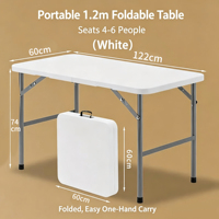 Table longue pliable en plastique Moon de 4 pieds, résistante aux intempéries, multi-usages pour la maison et l'usage commercial