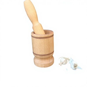Ensemble mortier et pilon en bois naturel |   Bol à épices en bois |   Broyeur et écraseur d'herbes |   Outil de broyage pour la cuisine - Product Image 3