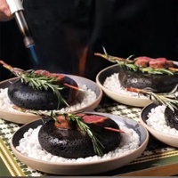 Plat de cuisson en ardoise, assiettes en porcelaine en pierre volcanique, assiette à sushi, assiette en céramique pour steak, plaque de cuisson en pierre spéciale pour barbecue, 8 pouces